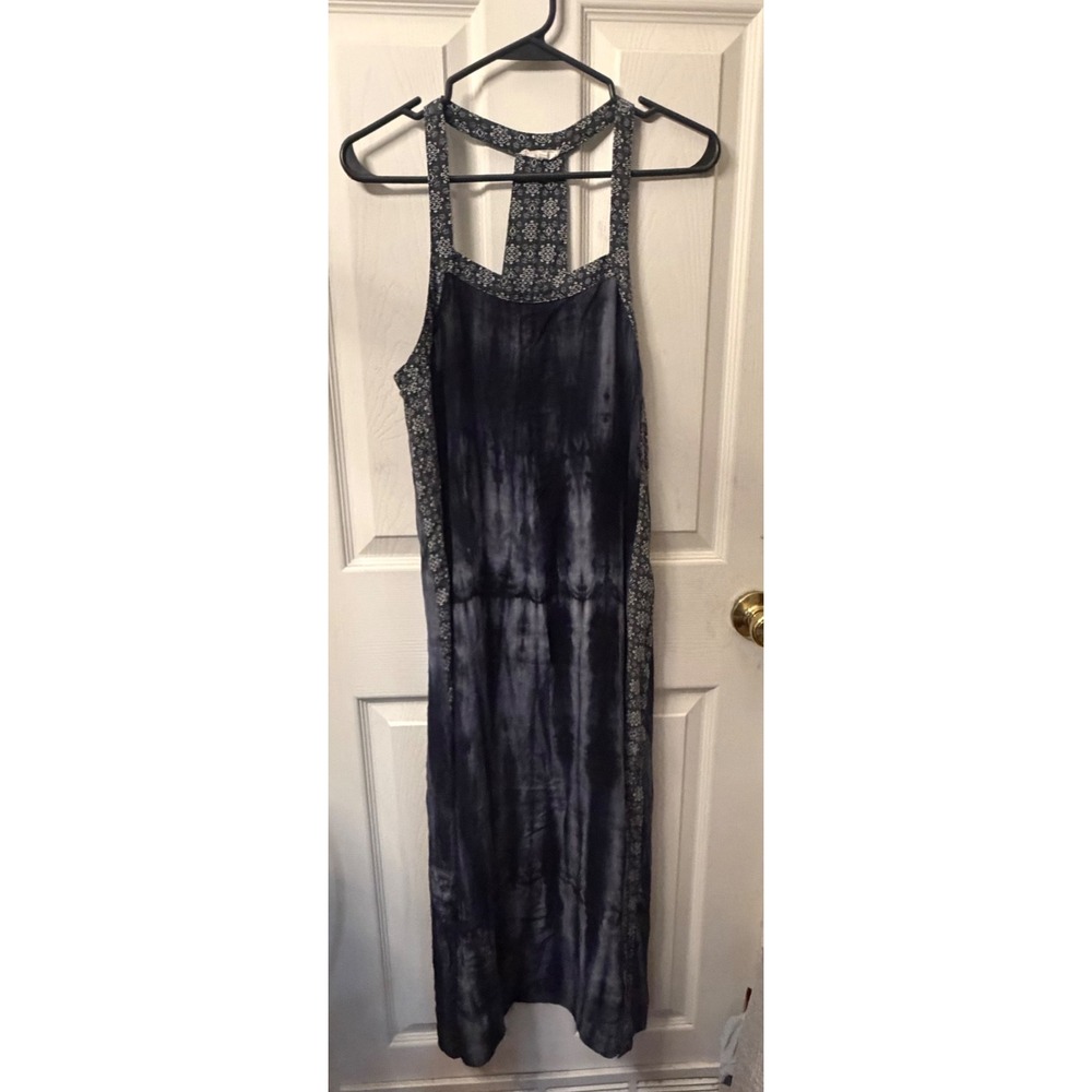 Mystree Tie Dye Medallion Print Maxi Dress Navy Blue Cotton Racerback Small